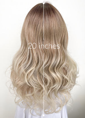 Mixed Blonde With Brown Roots Wavy Synthetic Hair Wig NS443
