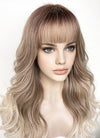 Mixed Blonde With Brown Roots Wavy Synthetic Hair Wig NS443