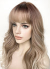 Mixed Blonde With Brown Roots Wavy Synthetic Hair Wig NS443
