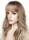 Mixed Blonde With Brown Roots Wavy Synthetic Hair Wig NS443