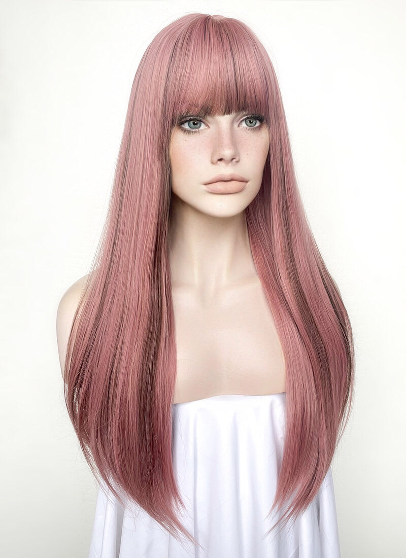 Pink Mixed Brown Straight Synthetic Hair Wig NS482