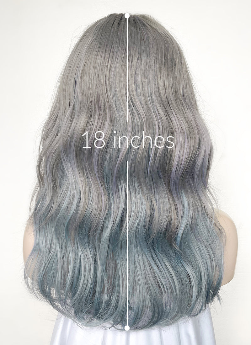 Grey Blue Mixed Wavy Synthetic Hair Wig NS484