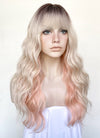 Blonde Mixed Pink With Dark Roots Wavy Synthetic Hair Wig NS486