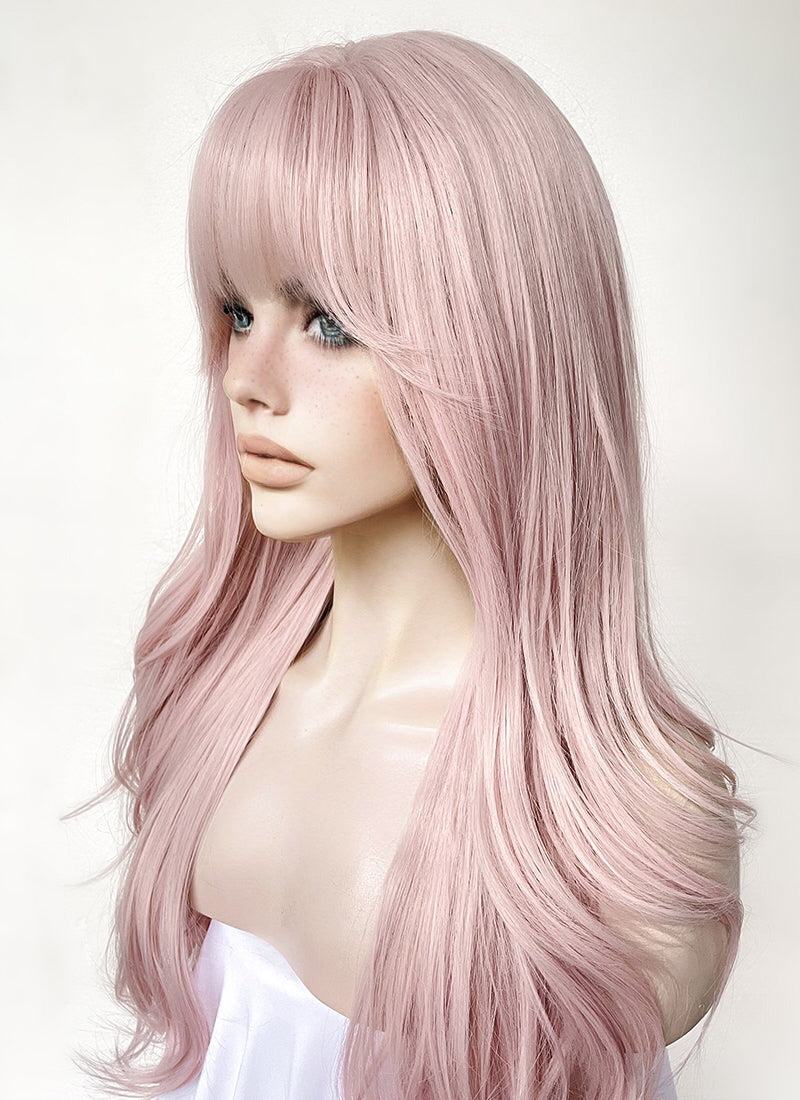 Pastel Pink Wavy Synthetic Hair Wig NS489
