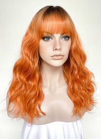 Orange With Dark Roots Wavy Synthetic Hair Wig NS499