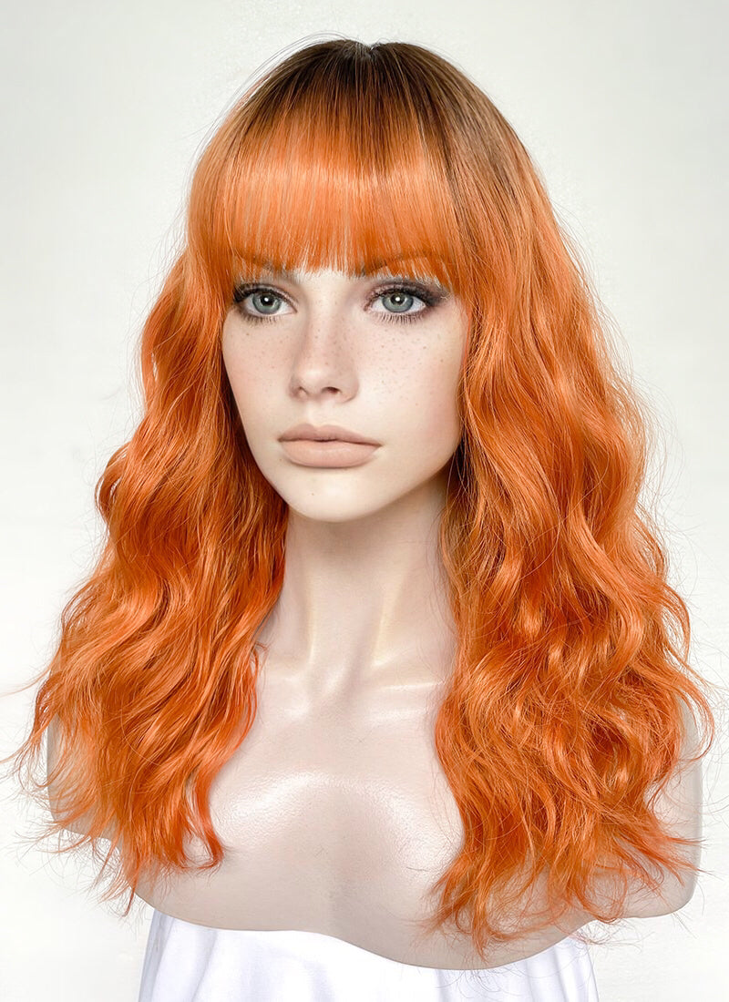 Orange With Dark Roots Wavy Synthetic Hair Wig NS499