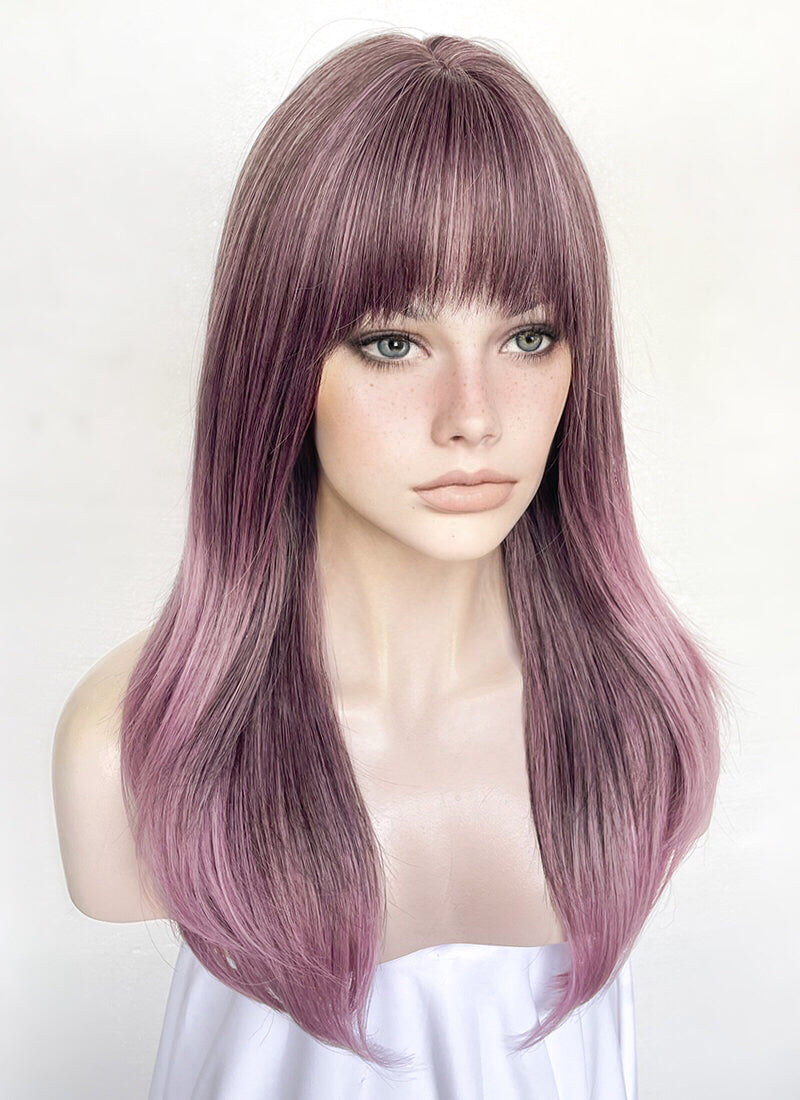 Ash Pink Purple Mixed Straight Synthetic Hair Wig NS501