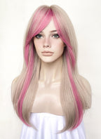 Blonde Mixed Pink Straight Synthetic Hair Wig NS511