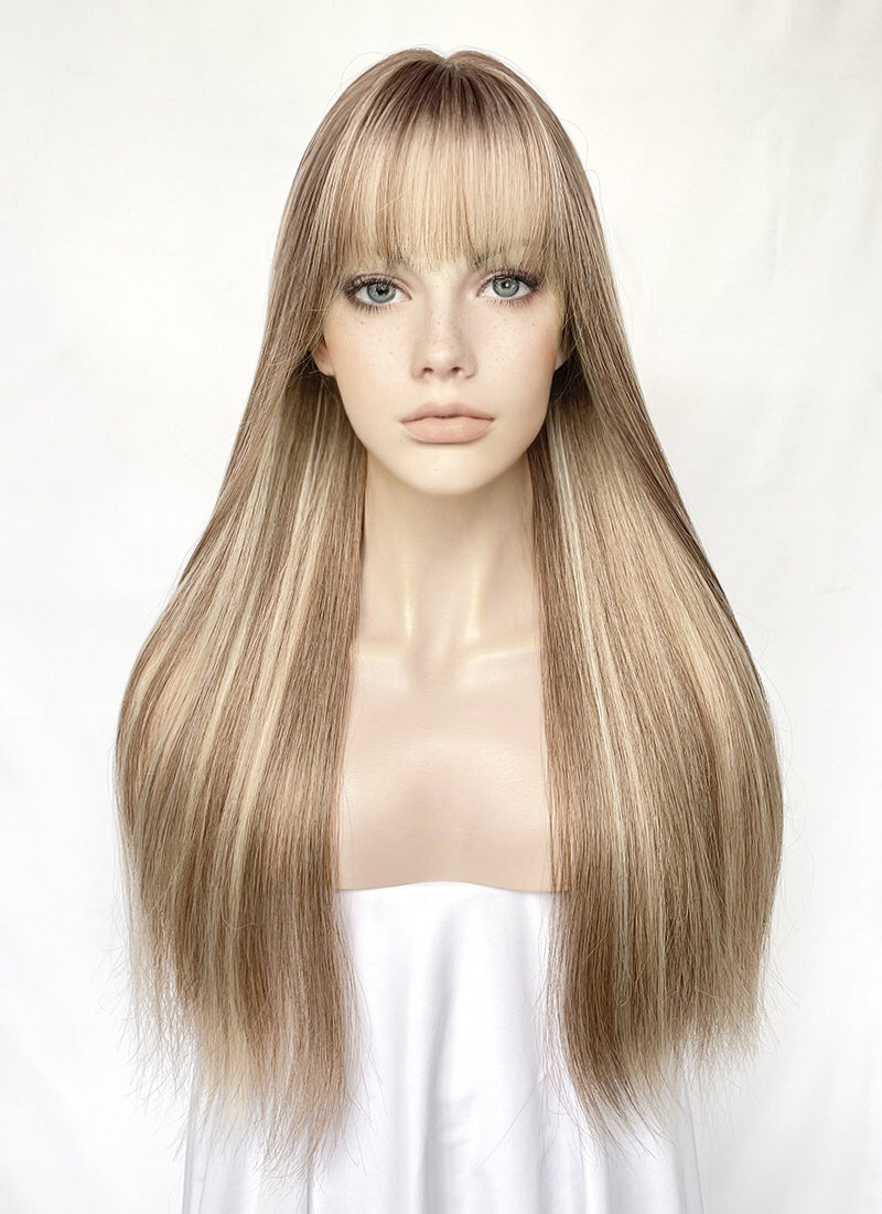 Brown With Blonde Highlights Straight Synthetic Hair Wig NS525