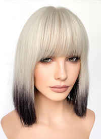 Light Ash Blonde Black Ombre Straight Bob Synthetic Hair Wig NS533