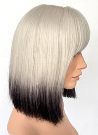 Light Ash Blonde Black Ombre Straight Bob Synthetic Hair Wig NS533