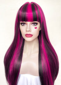 Monster High Draculaura Black Mixed Magenta Straight Synthetic Hair Wig TB1660